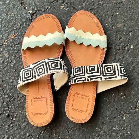 Dolce Vita Womens Flat Sandals Zig Zag Strap Slides Tan Blue Black‎ Size 6 - Picture 3 of 6